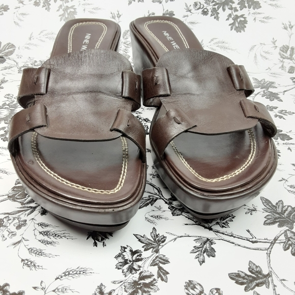 Nine west Brown Leather Wedge Sandals - Picture 7 of 8